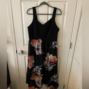 Avenue Black and Orange Sleeveless V-Neck Midi Sundress